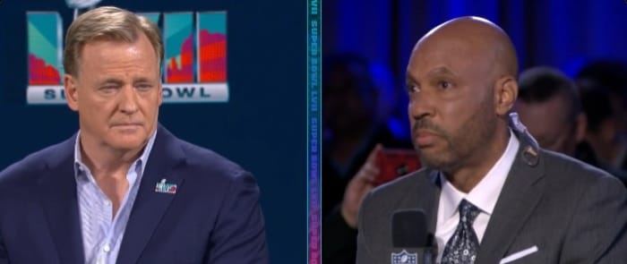 Jim Trotter asking Roger Goodell a question about diversity at NFL Media.